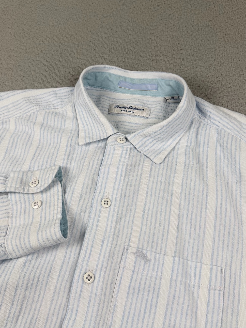Tommy Bahama Nova Wave Shirt Mens Large Blue White Long Sleeve Button Preppy